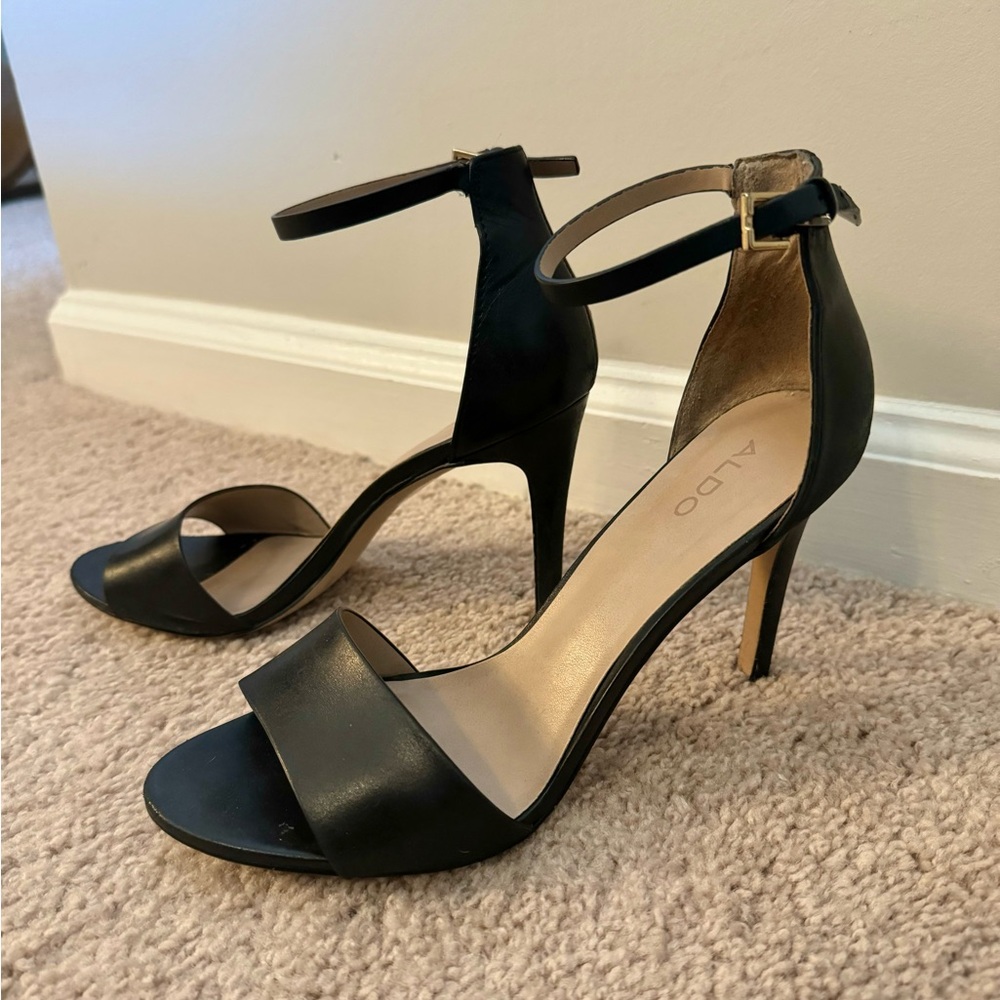 Aldo Elegant Black Ankle Strap Heels